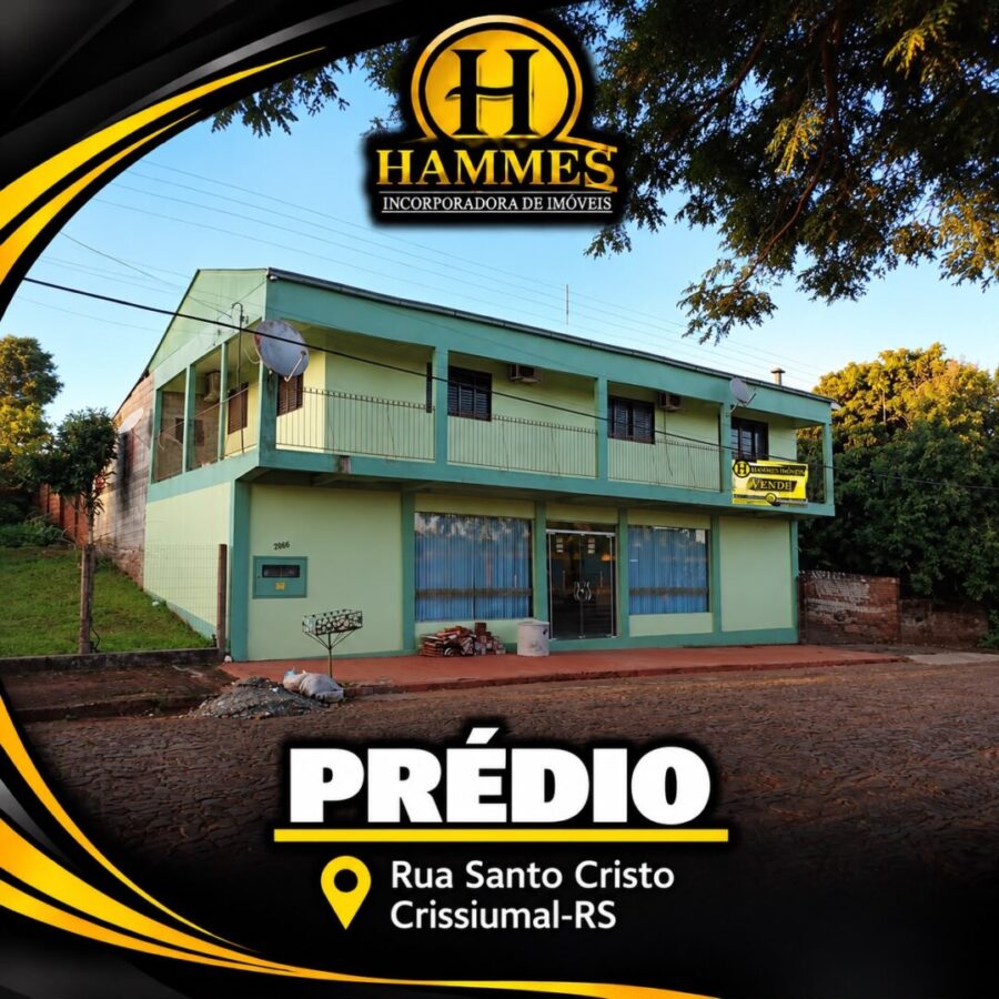 VENDE: Lote Urbano de 1.200m² com Prédio Comercial e Residencial, em frente da Escola Rocha Pombo, na Rua Santo Cristo – Centro de Crissiumal – RS
