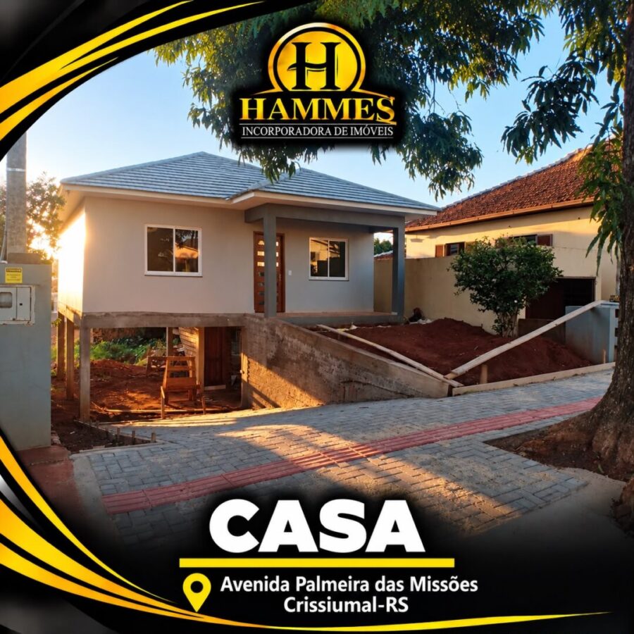 VENDE: Casa Nova de Alvenaria de 81m²: 2 Pavimentos com Laje e Terreno com 360m² – Av. Palmeira das Missões – Crissiumal – RS