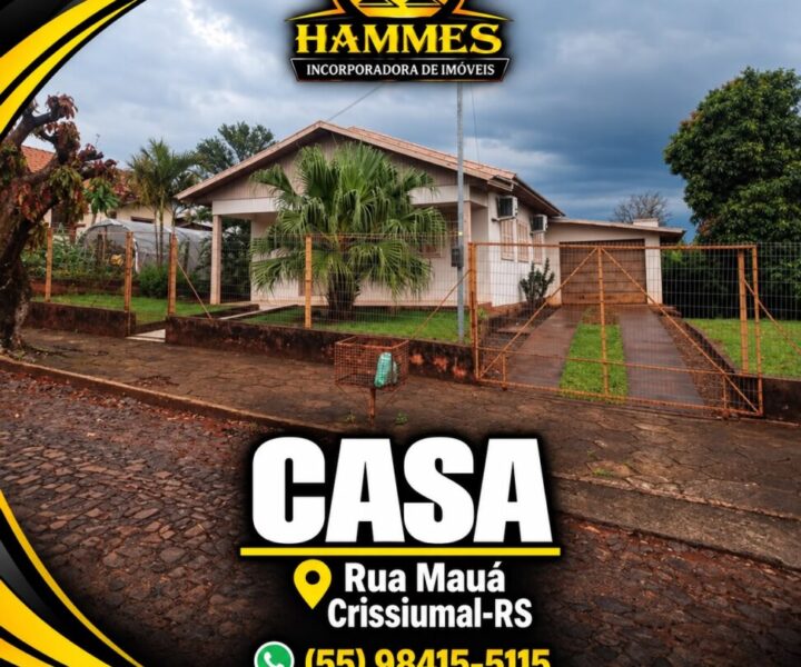 VENDE: LOTE URBANO: Terreno de 1.000m² com Casa Mista de 125,95m², Rua Mauá, Crissiumal – RS