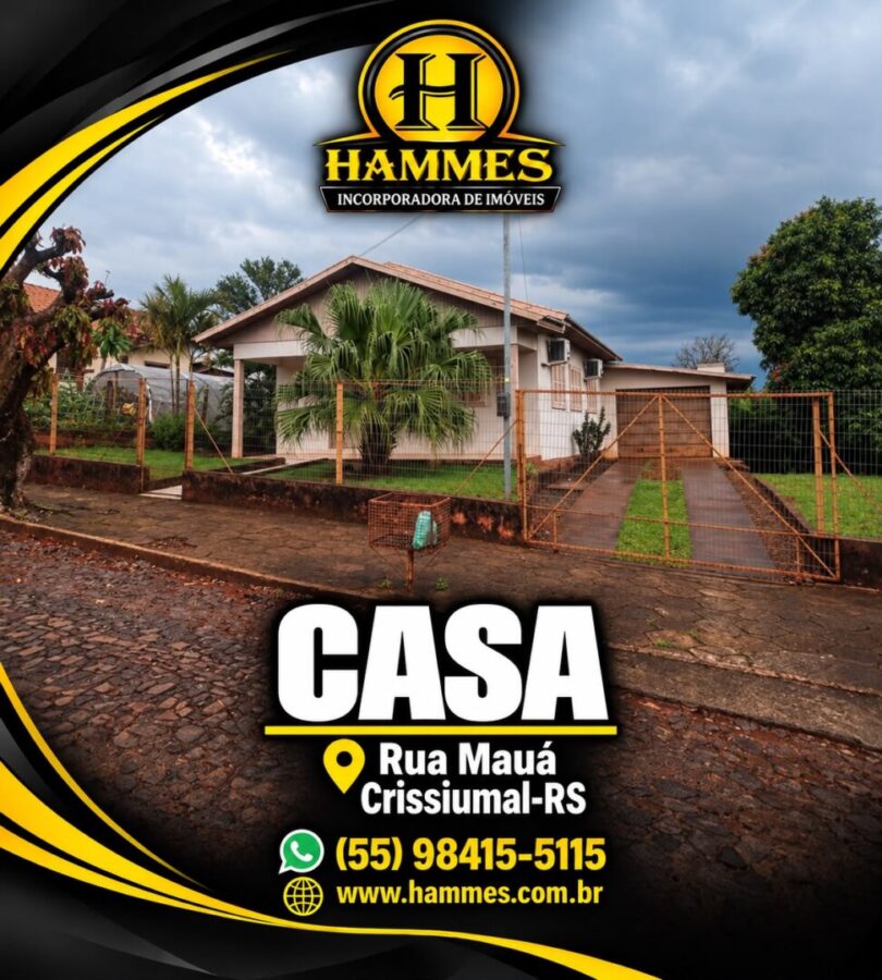 VENDE: LOTE URBANO: Terreno de 1.000m² com Casa Mista de 125,95m², Rua Mauá, Crissiumal – RS
