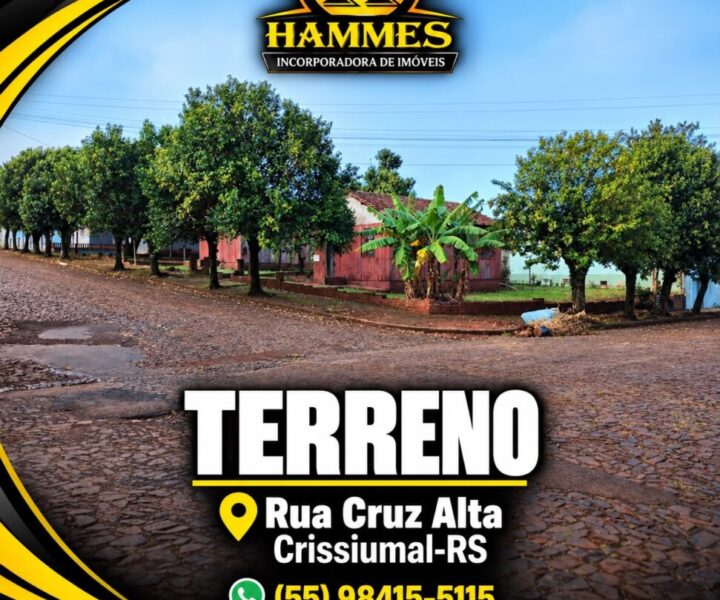 VENDE: Lote urbano – Excelente Terreno – Ideal para comércio ou residência, localizado na Rua Cruz Alta, centro de Crissiumal – RS.