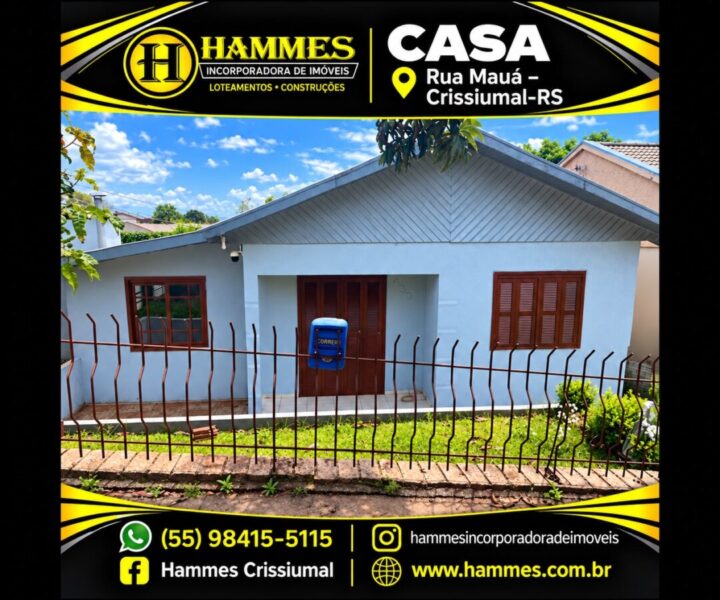 Vende: Casa mista com porão, Terreno de 258 m², Casa de 138 m². Rua Mauá- Crissiumal-RS