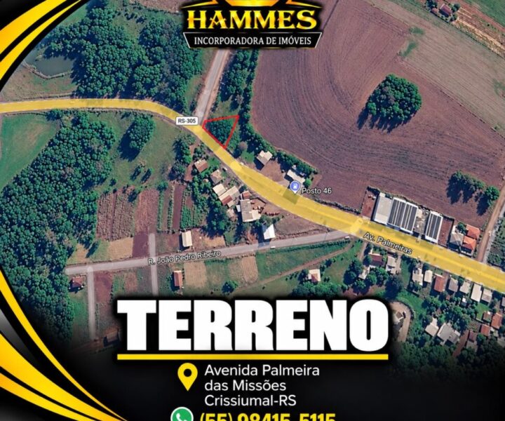 VENDE: Terreno de 467,44m², Avenida Palmeira das Missões, Crissiumal-RS