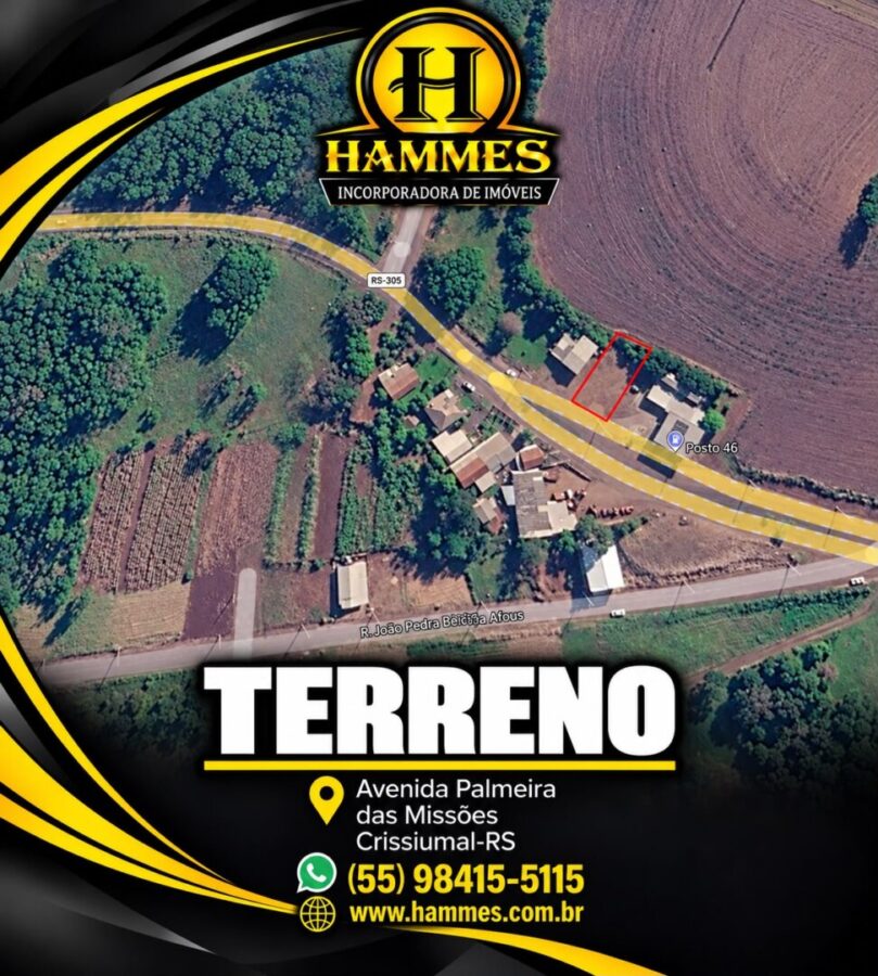 VENDE: Terreno de 507,86m², Avenida Palmeira das Missões, Crissiumal-RS